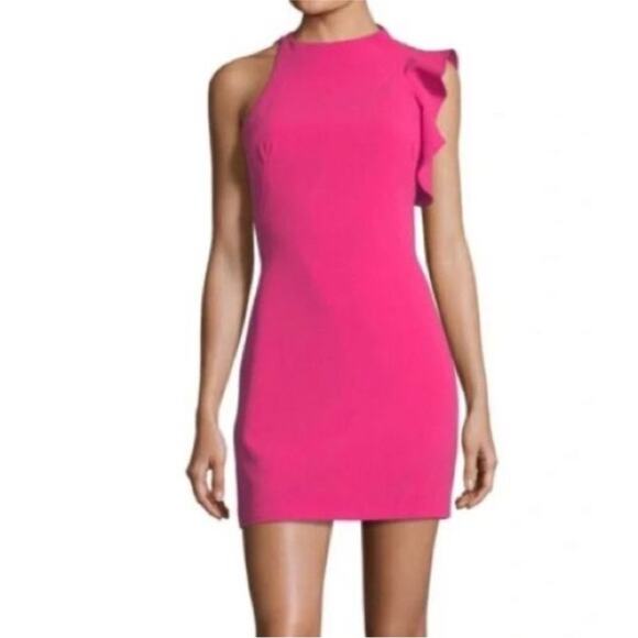 Black Halo Pabla Mini Asymmetrical Ruffle Dress Pink Sleeveless size 2 - Picture 2 of 9